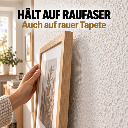 Bilderrahmen hält mit Lochfrei auf Raufaser, rauer Tapete